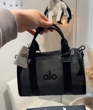 NWT Alo Yoga Mini Sheer Duffle Bag Black Mesh Crossbody Gym Travel Purse