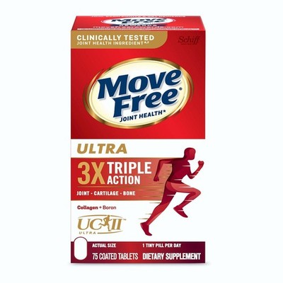 Move Free Ultra Triple Action Joint 75 Tablets Type II Collagen Exp 01/28 .