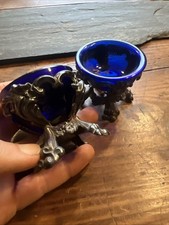 Paire de  Salière de table Argent Massif Poinçon Minerve & Verre Bleu