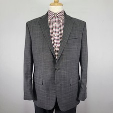 Chaps Men's Sport Coat Blazer Two Button Gray Plaid Polyester Blend Size 42R