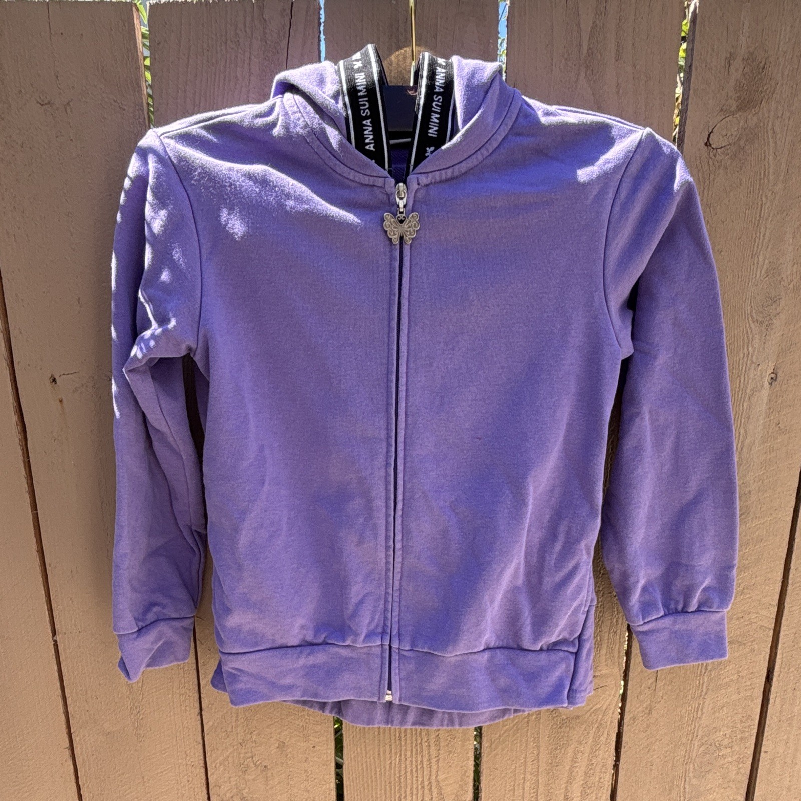 ANNA SUI mini Girls Purple Full Zip Fleece Hoodie Butterfly Rhinestone 8-9Y