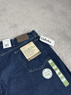 Cabelas Roughneck Flannel Lined Dark Wash Blue Jeans Relaxed Men s 44x30 NWT