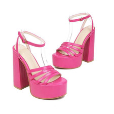 Chic Women's Open Toe Block Heels Sandals Formal Casual Party Faux Leather Shoes