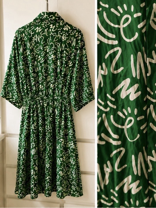 zara printed shirt dress green ZARA Green Abstract Print Shirt Dress – Size M