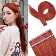 Copper Red Tape-In Hair Extensions 18in Real Human Hair Invisible Mini for Women