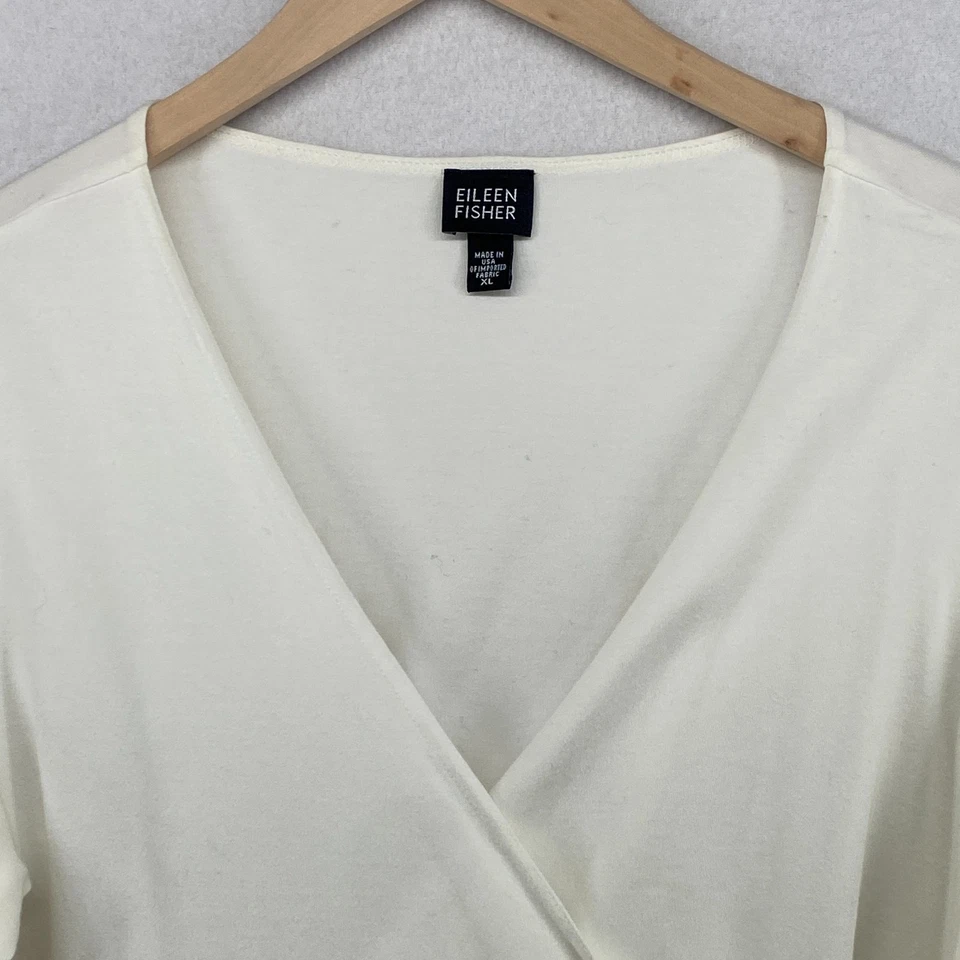 Top EILEEN FISHER XL Algodón Elástico Balletcore Envolvente Corbata Blanco EE. UU. De Colección Foto 4 de 4