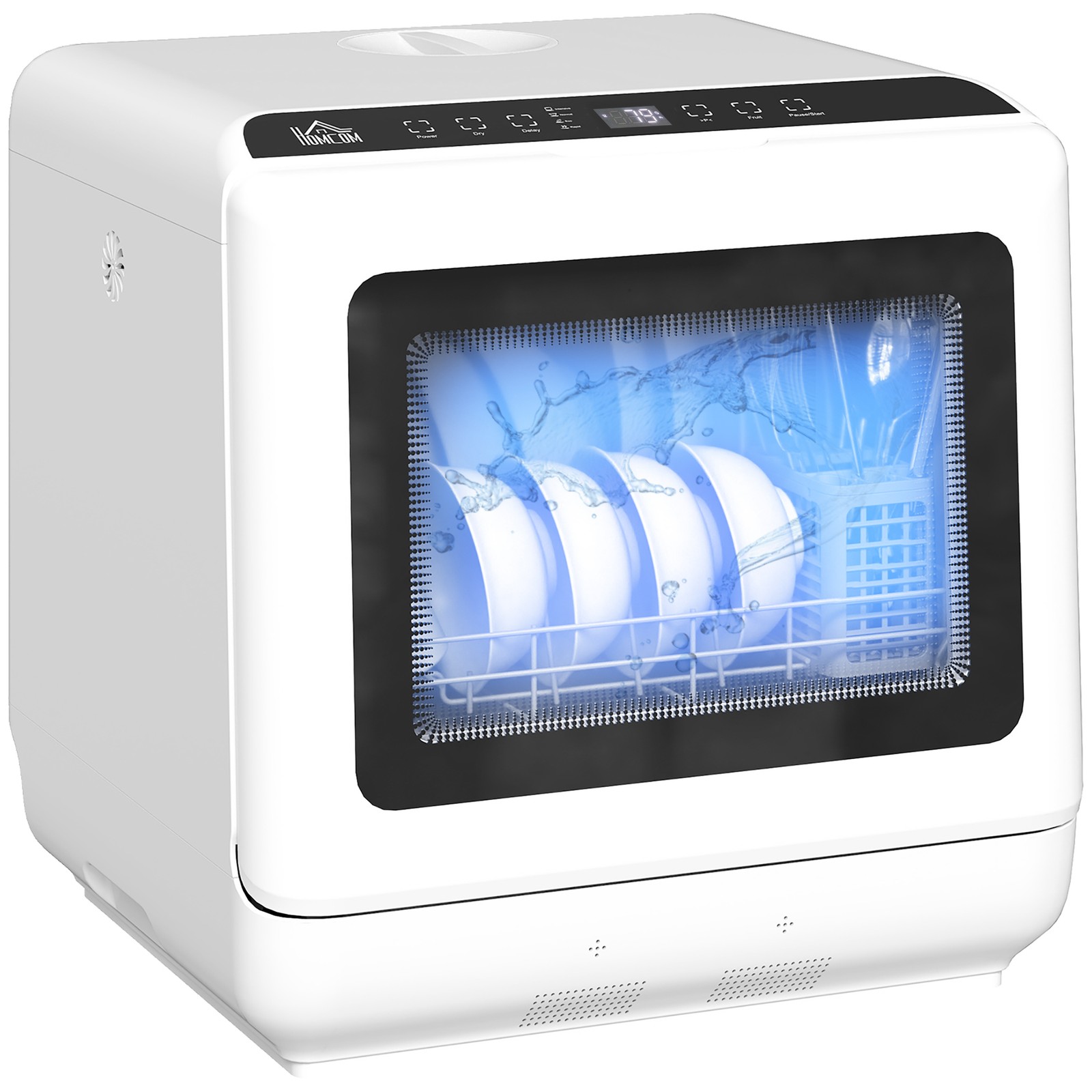 HOMCOM Arbeitsplatten-Geschirrspüler mit doppelter Wasserversorgung und 6 Programmen, weiß