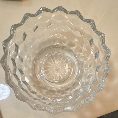 Homco Clear Pressed Glass Geometric Pattern Round Bowl Glossy Finish