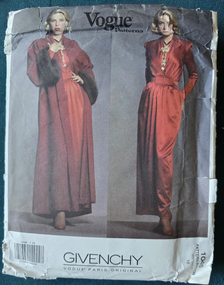 1980s Givenchy Grecian Dress Pleated Ruched Swing Coat Vogue 1046 Sewing Pattern - Image 2 of 3