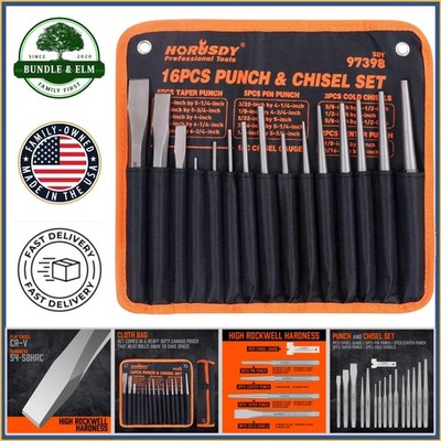 16-Piece Punch and Chisel Set with Tapered and Cold Chisels for Precision Work