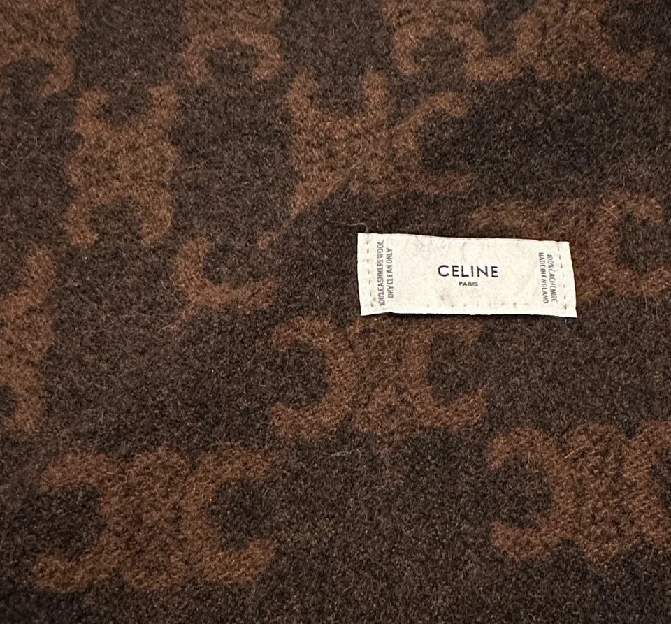 Pre-owned Genuine Celine 100% Cashmere Scarf Brown - Image 2 of 4