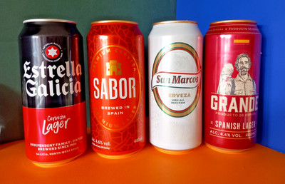 x 4 SPANISCHE BIER LEERE DOSEN SABOR, SAN MARCOS, ESTRELLA GALICIA CERVEZA, GRANDE