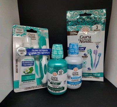 Guru Nanda Folding Toothbrush Travel Kit + Oral Rinse + Mouthwash + 3 Brushes