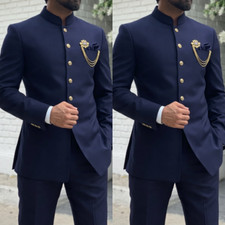 Formal Men's Suit Navy Blue Coat Blazer Wedding Prom Hosting Evening 2Pcs