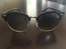 Gold tone round frame Sunglasses blue to light green gradient lens