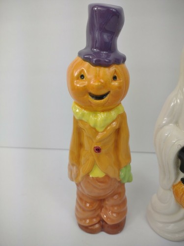 Vintage Handmade Ceramic Halloween Ghost Pumpkin Figurine 1981 Set figurine - Picture 2 of 12