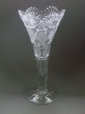 Amerikanische Brillant Periode Kristall Vase 14,5'' / 35,5cm hoch Antik ABP geschliffenes Glas