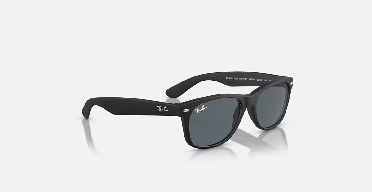 Ray-Ban New Wayfarer Matte Black/Blue 58 mm Sunglasses RB2132 622