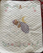 Quilt for Crib Sleeping Bear  Moon 34 x 42 Unfinished Back Handmade Coverlet