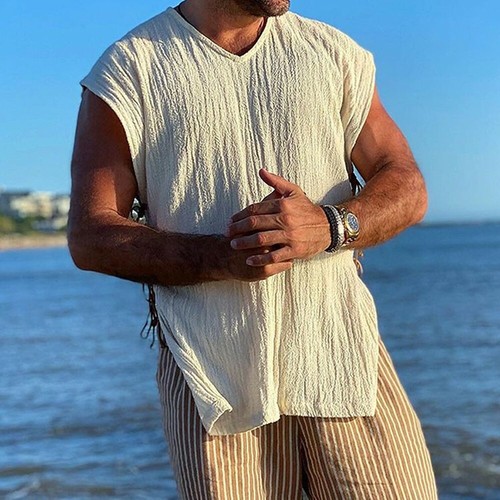 Top sin mangas informal cómoda algodón color liso deportiva/exterior | eBay