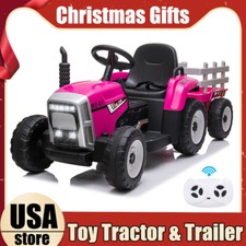 12V Electric Kids Ride On Tractor Battery Powered Toy w/ Trailer Christmas Gift