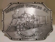 Bergamot W-37 American Express Co Montana Brass Belt Buckle, Train Steam Engine