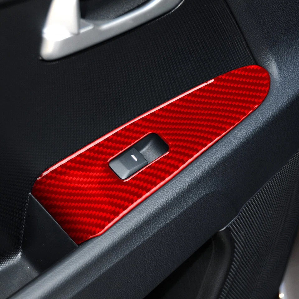 Cubierta de panel de interruptor de elevación de ventana de fibra de carbono roja 4 piezas para Kia Sportage R GL 11-16 Foto 4 de 4