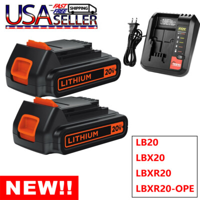 2X LBXR20 Battery For BLACK & DECKER 20V MAX Li-Ion LBXR20-OPE LBXR2020 /Charger