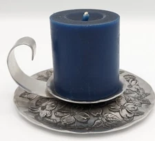 Vtg Wendell August Forge Pillar Candle Holder w Handle Beautiful Dogwood Design
