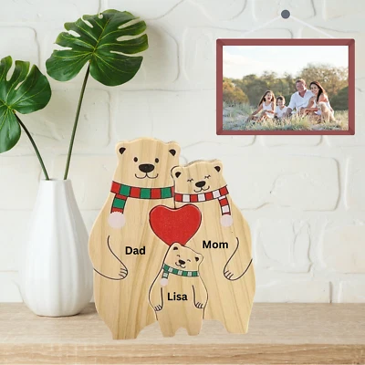 Personalisiertes Holzbären-Familienpuzzle mit Namen: Bären-DIY-Namenspuzzle,Gift - Bild 1 von 4