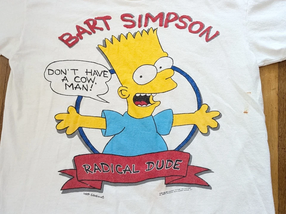 Camiseta Bart Simpson Radical Dude Don't Have Cow 1989 blanca grande Stedman EE. UU. Foto 2 de 4