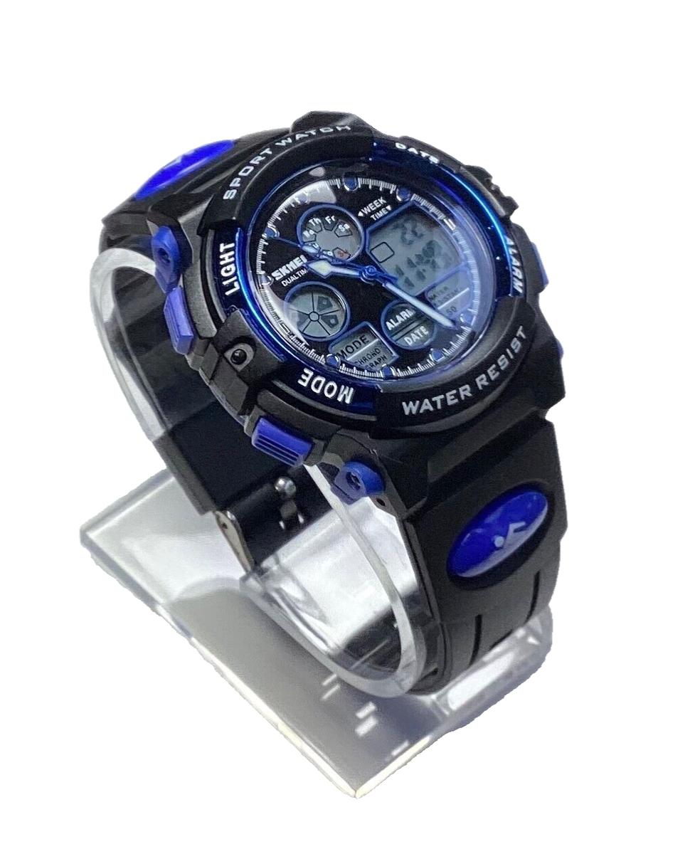 Skmei Sport Watch Unisex Alarm Dual Time WR 5ATM Black Blue  display picture 1