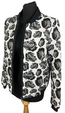 Helene Berman Womens Black & White Rose Print Zip Bomber Jacket Size Uk 14 Eu 42