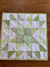 Green Cream Floral Flowers Quilted Table Topper Runner Handmade