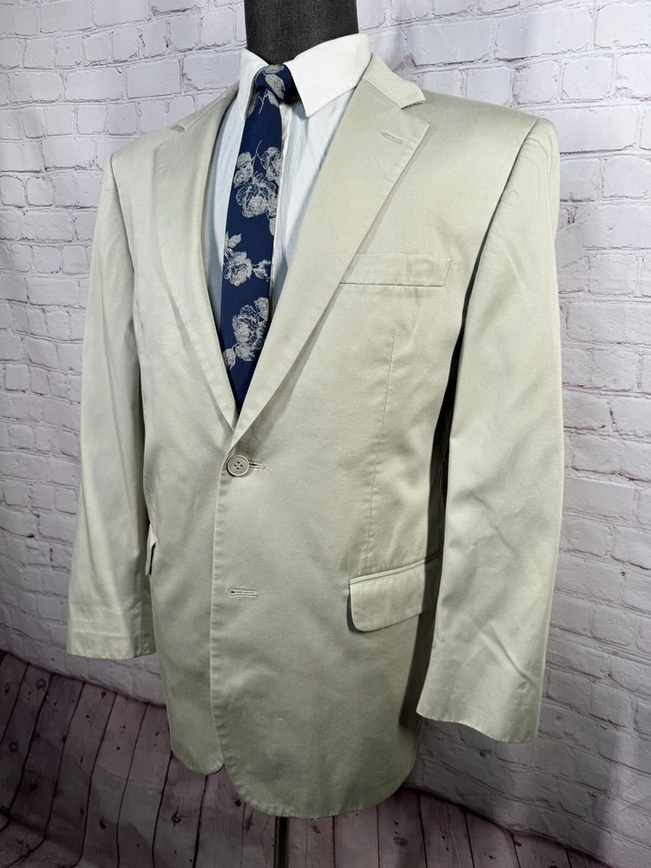 ANDREW FEZZA Mens Brown KHAKI COTTON Flat Front 2pc Suit 42R Jacket 38x29 Pant - Image 3 of 4