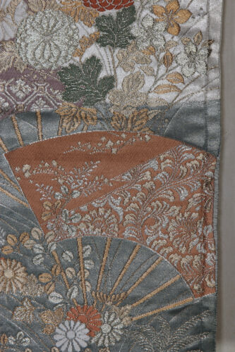Vintage Japanese silk brocade obi fabric handwoven silver gold foil floral 5 - Picture 14 of 23
