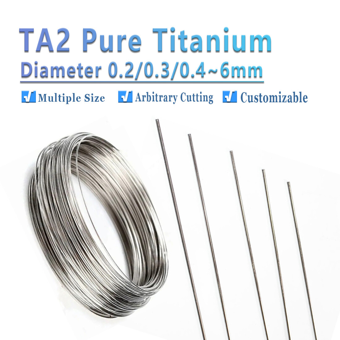 TA2 Pure Titanium Wire Diameter 0.2~6mm Metal Wires Various Length Metalworking
