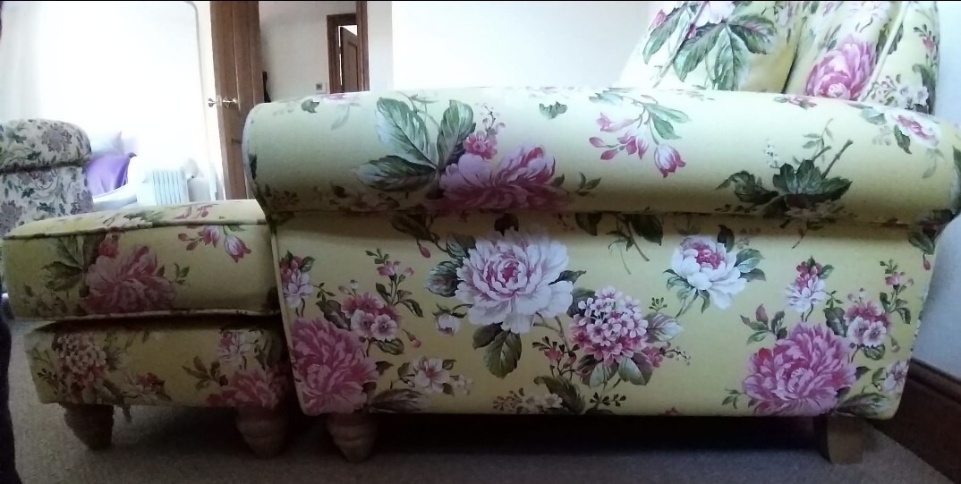 DFS Ellie Floral sofa 4 seater yellow pink L shape chaise country house eBay