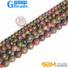 Big Hole Natural Round Green Unakite Jasper Stone Beads For Jewelry Making 15"