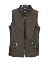 CREMIEUX Quilted Vest Women Size XS Brown Zip Pockets Stretch Sides Full Zip