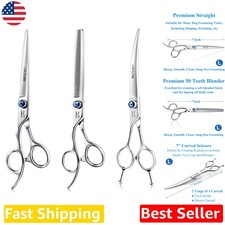 Ergonomic Left Handed Grooming Scissors 7" Pro 3-in-1 Pet Hair Trimming Set