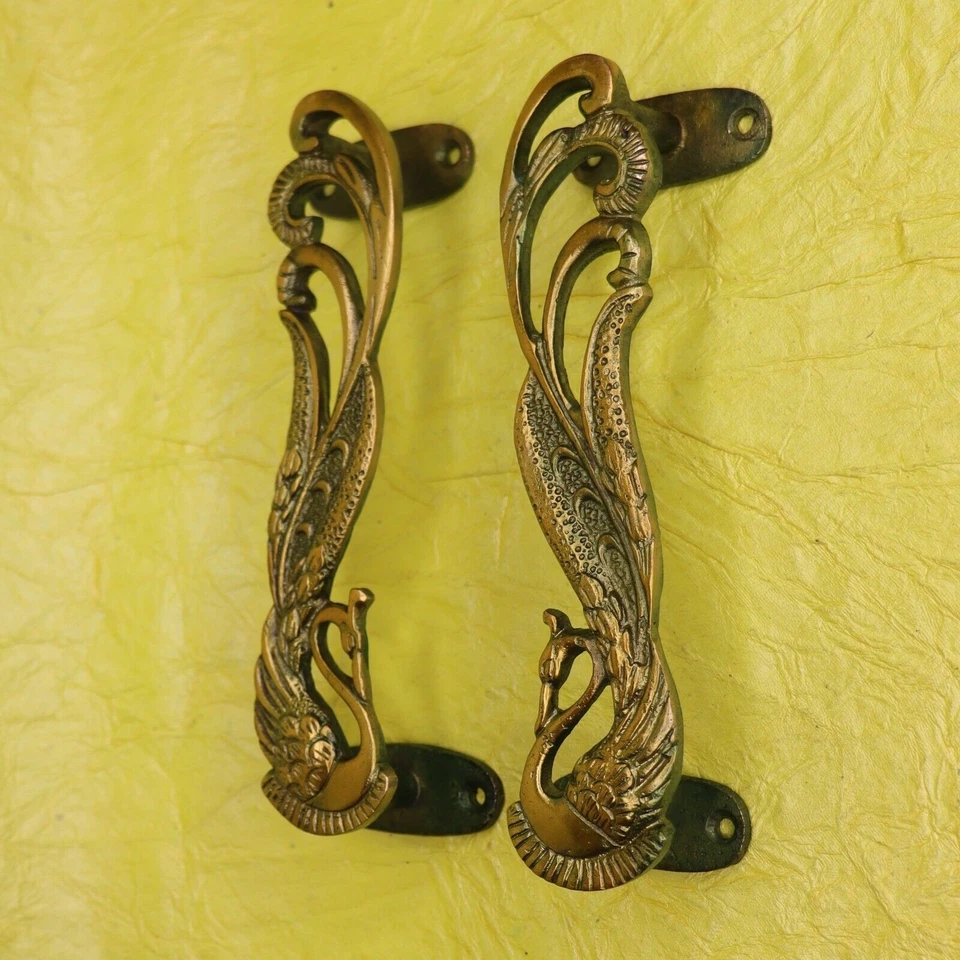 Peacock Shape Antique Style Handmade Brass Door Pull Handles Knob Home Decor - Image 3 of 4