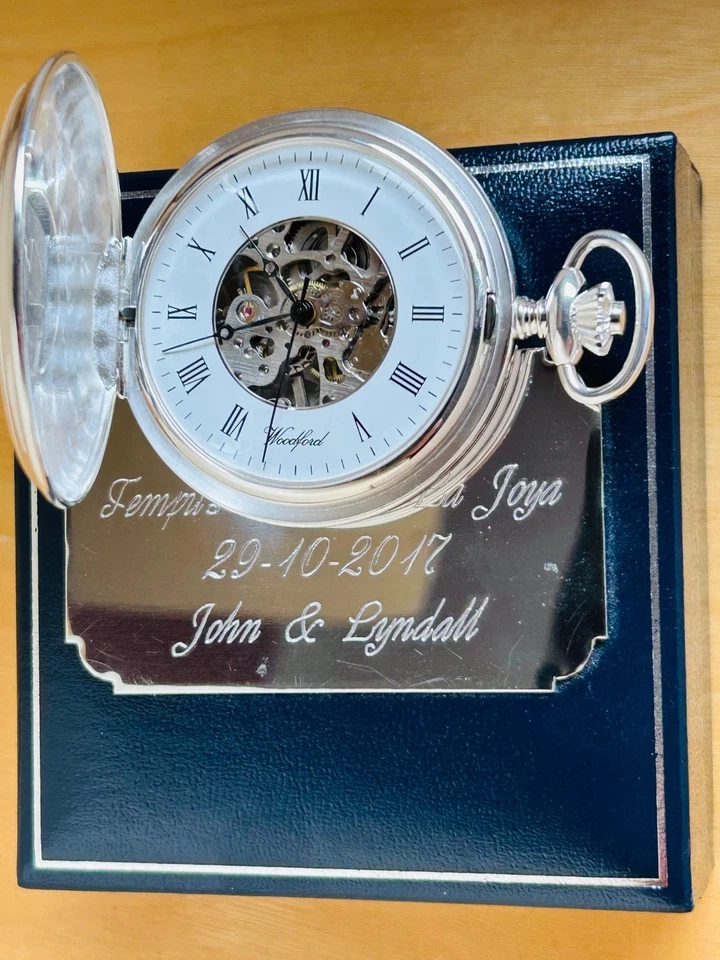 2P739 Woodford sterling silver case and chain, half hunter, original box, paper - Image 3 of 4