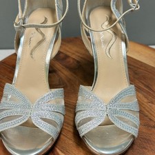 Nina Silver Glitter Rhinestone Strappy Stiletto Dress Sandals Evening Heels