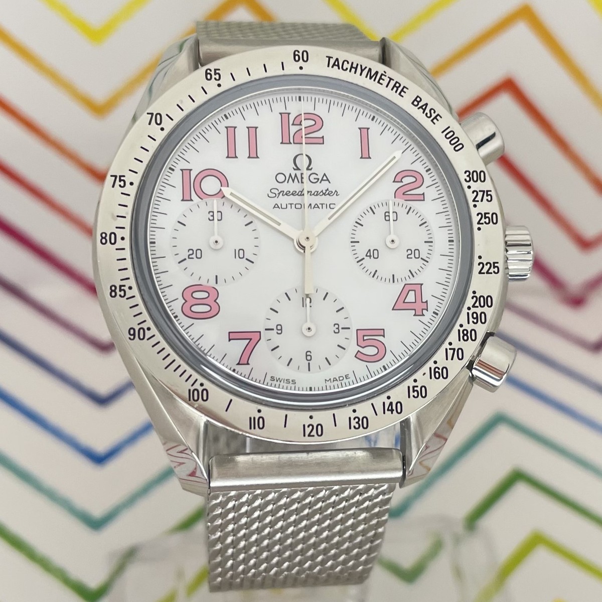 2000 OMEGA SPEEDMASTER MIAMI PINK ORIG LEATHER MOP DIAL 39MM STEEL