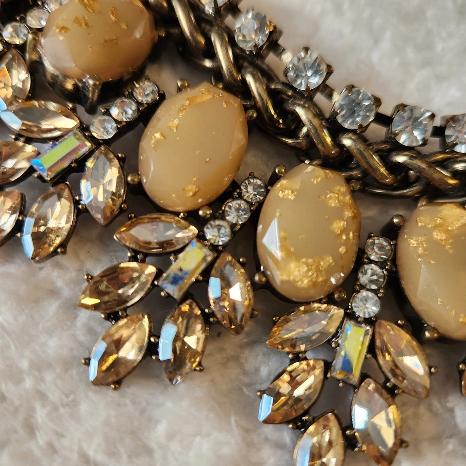 Collar Vintage Aldo Bronceado Declaración AB Estrás Lágrima Cadena Ajustable Foto 2 de 4