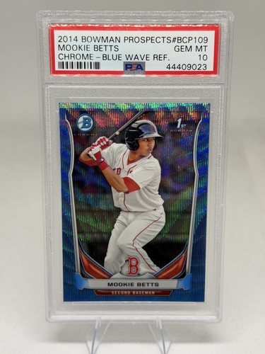 2014 BOWMAN PROSPECTS CHROME-BLUE WAVE REFRACTOR #BCP109 MOOKIE BETTS PSA 10