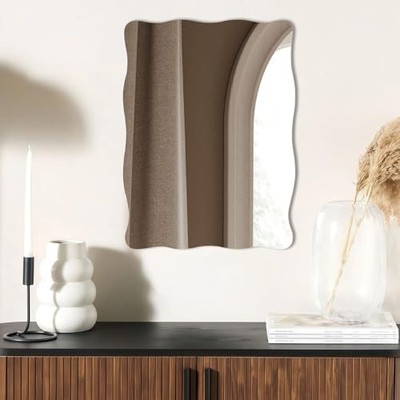 16x12 inch Glass Wavy Mirror for Wall Decor, Small Rectangular 15.8''L x 11.8''W