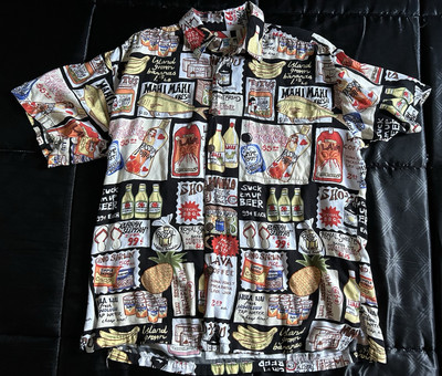 VTG John Severson Kahala Shirt Mens Medium Black Mahi Rayon Button Up Hawaiian