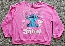 Disney Womens Stitch Graphic Pullover Sweatshirt Long Sleeves Sz L 12-14 Pink
